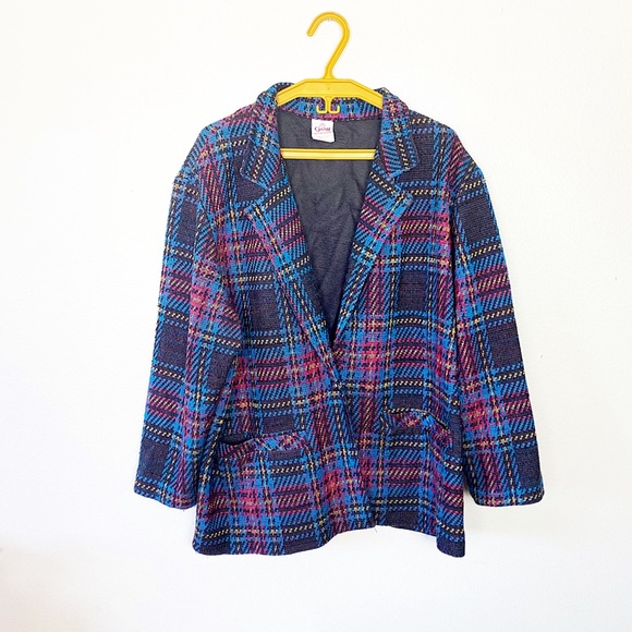 Vintage Sweaters - Vintage Plaid Sweater Blazer